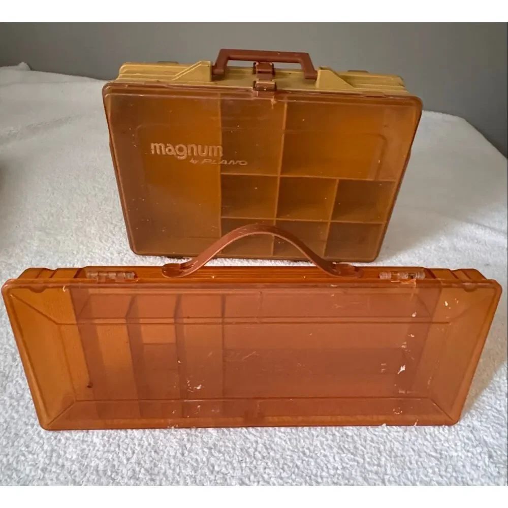 Vintage Plano Magnum Double Sided Fishing Tackle Box #1119 and Plano Trail-Pak